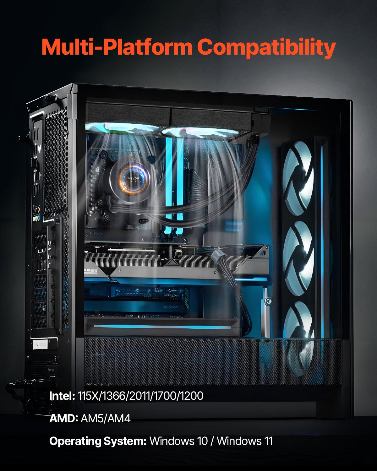 VEVOR CPU Liquid Cooler AIO CPU Water Cooler with ARGB Light & 3 PWN Fans(120mm)