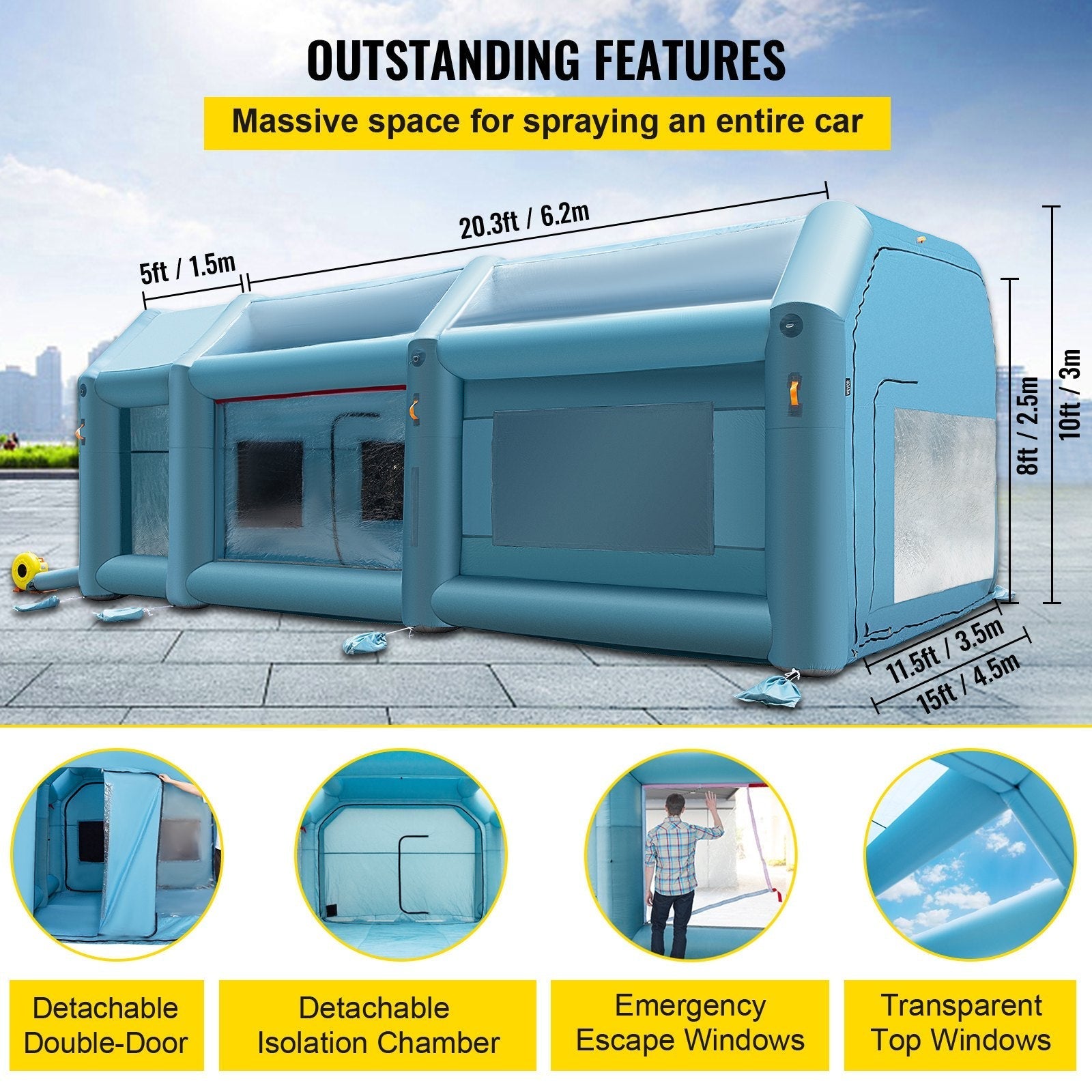 VEVOR Inflatable Spray Booth 27x14FT Mobile Portable Car Workstation Top with Upgraded Oxford Cloth for Car Parking Tent Workstation