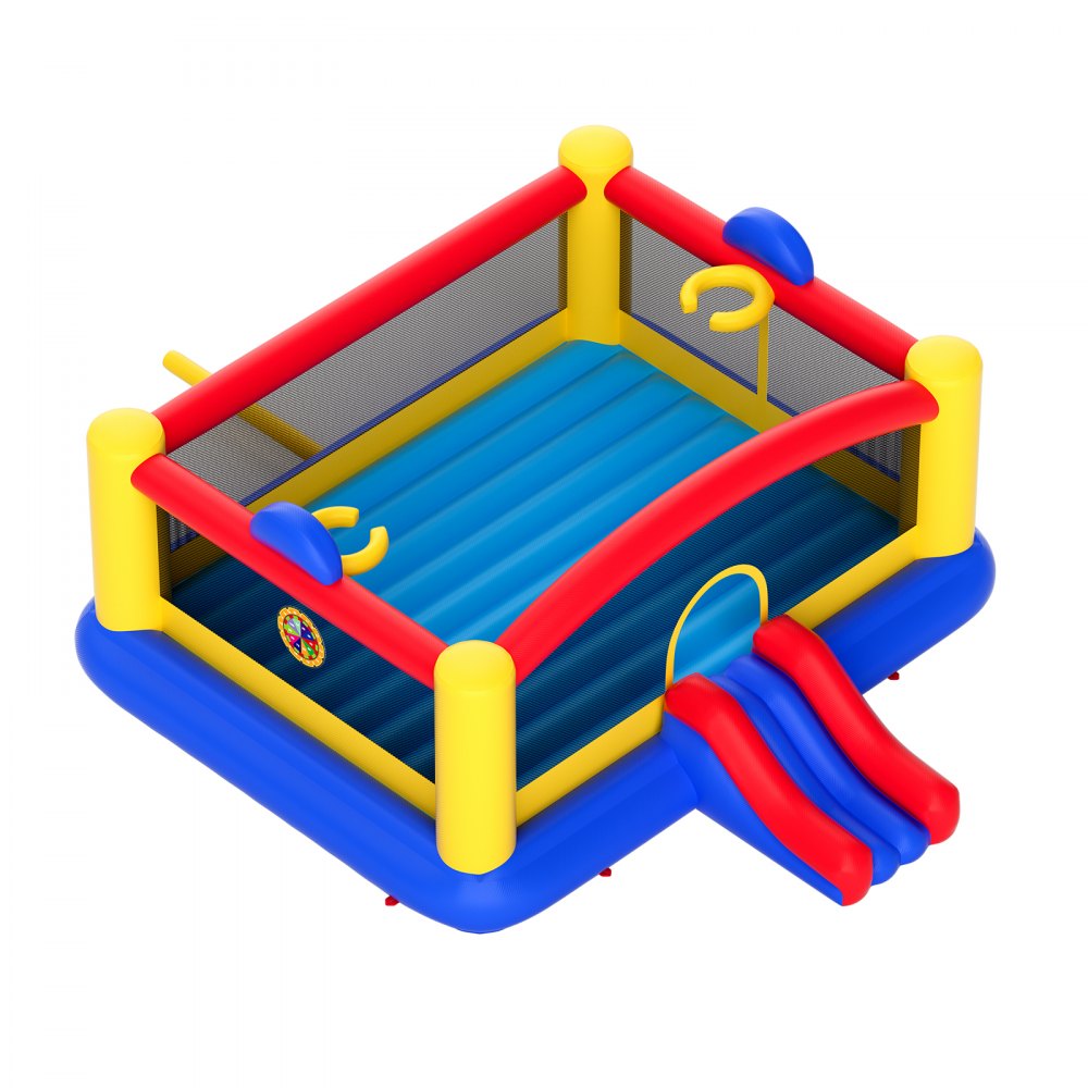 VEVOR Inflatable Bounce House, Outdoor High Quality Playhouse Trampoline, Jumping Bouncer with Blower, Slide, and Storage Bag, Family Backyard Bouncy Castle, for Kid Ages 3–10 Years, 177x173x80 inch