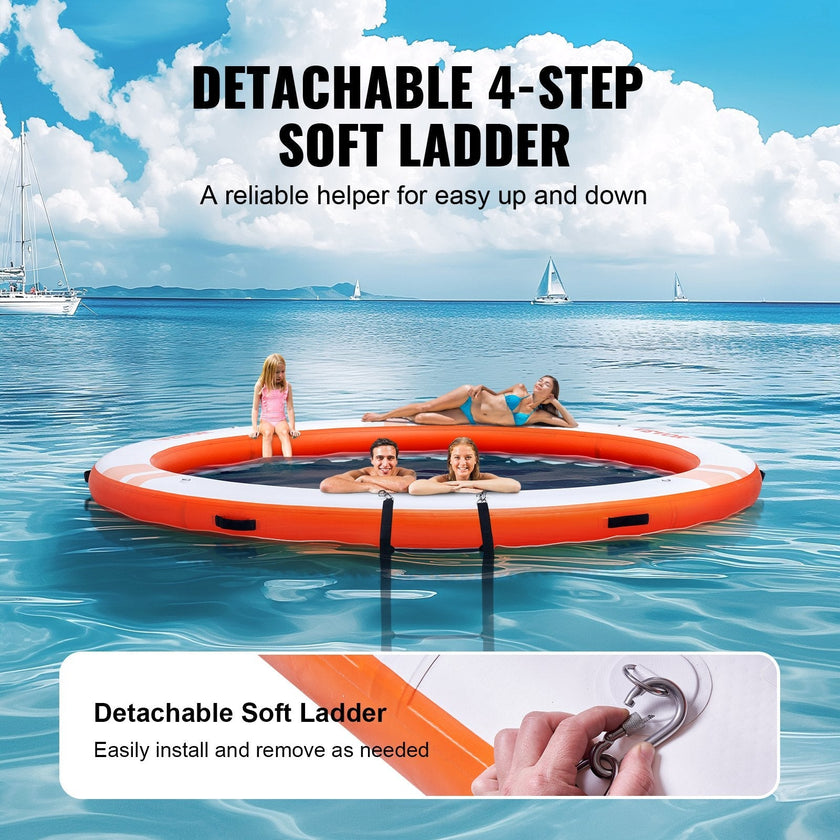 VEVOR Inflatable Floating Dock, ø10FT Inflatable Dock Platform with ø8FT Trampoline Mesh Pool, Non-Slip Floating Platform Water Mat with Portable Bag & Detachable Ladder for Pool Beach Relaxation