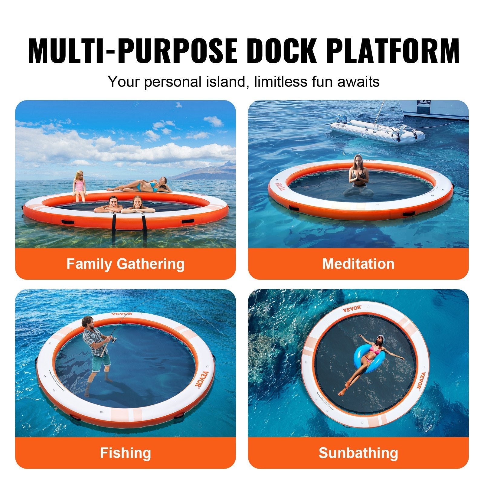 VEVOR Inflatable Floating Dock, 10FT Inflatable Dock Platform with 8FT Trampoline Mesh Pool, Non-Slip Floating Platform Water Mat with Portable Bag & Detachable Ladder for Pool Beach Relaxation