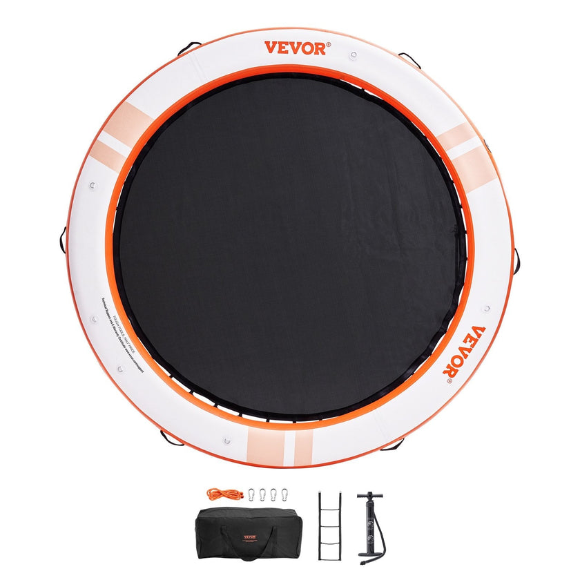 VEVOR Inflatable Floating Dock, ø10FT Inflatable Dock Platform with ø8FT Trampoline Mesh Pool, Non-Slip Floating Platform Water Mat with Portable Bag & Detachable Ladder for Pool Beach Relaxation