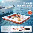 VEVOR Inflatable Floating Dock, 10x10FT Inflatable Dock Platform with 4*7FT Trampoline Mesh Pool, Non-Slip Floating Platform Water Mat with Portable Bag & Detachable Ladder for Pool Beach Relaxation