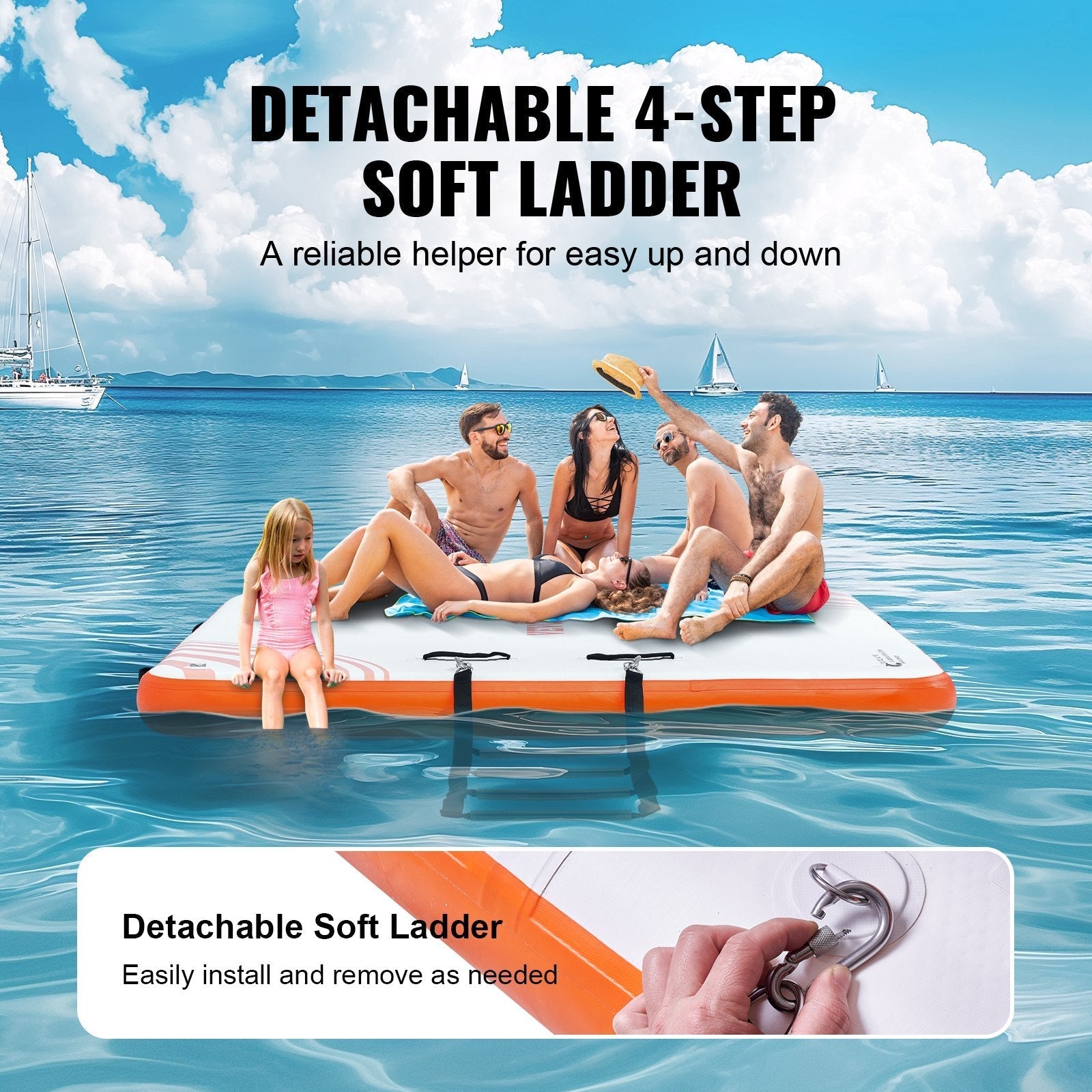 VEVOR Inflatable Floating Dock, 10 x 8FT Inflatable Dock Platform, Non-Slip Water Floating Dock Mat with Portable Carrying Bag & Detachable Ladder, Floating Platform Island Raft for Pool Beach Ocean