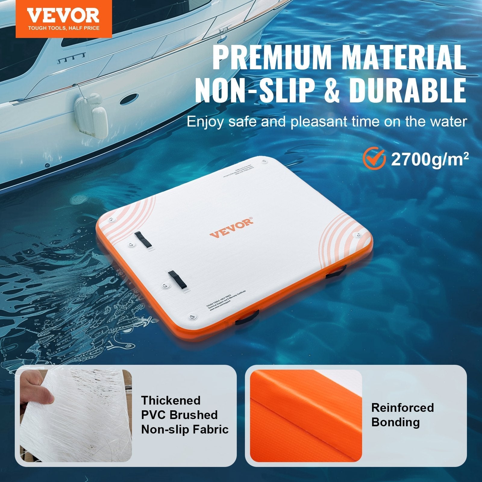 VEVOR Inflatable Floating Dock, 6 x 5FT Inflatable Dock Platform, Non-Slip Water Floating Dock Mat with Portable Carrying Bag & Detachable Ladder, Floating Platform Island Raft for Pool Beach Ocean
