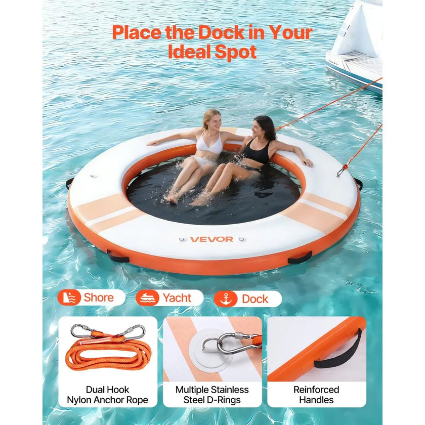 8ft Inflatable Floating Dock Platform – Non-Slip Water Air Mat with Ladder & Carry Bag