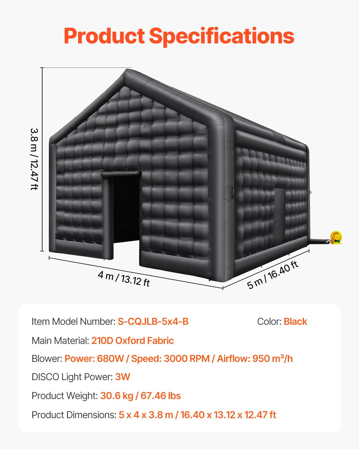 VEVOR Inflatable Nightclub 16.4 x 13.1x 12.5 Ft Blow up Party Tent with Lights