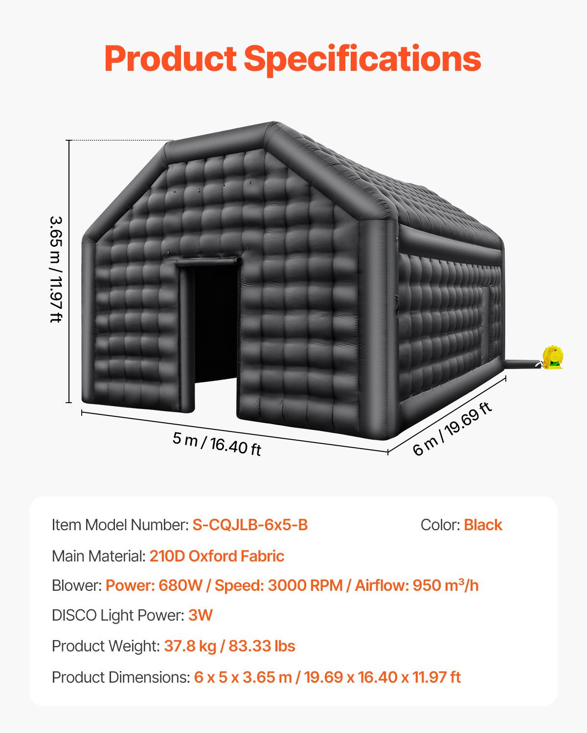 VEVOR Inflatable Nightclub 19.7 x 16.4 x 12 Ft Blow up Party Tent with Lights