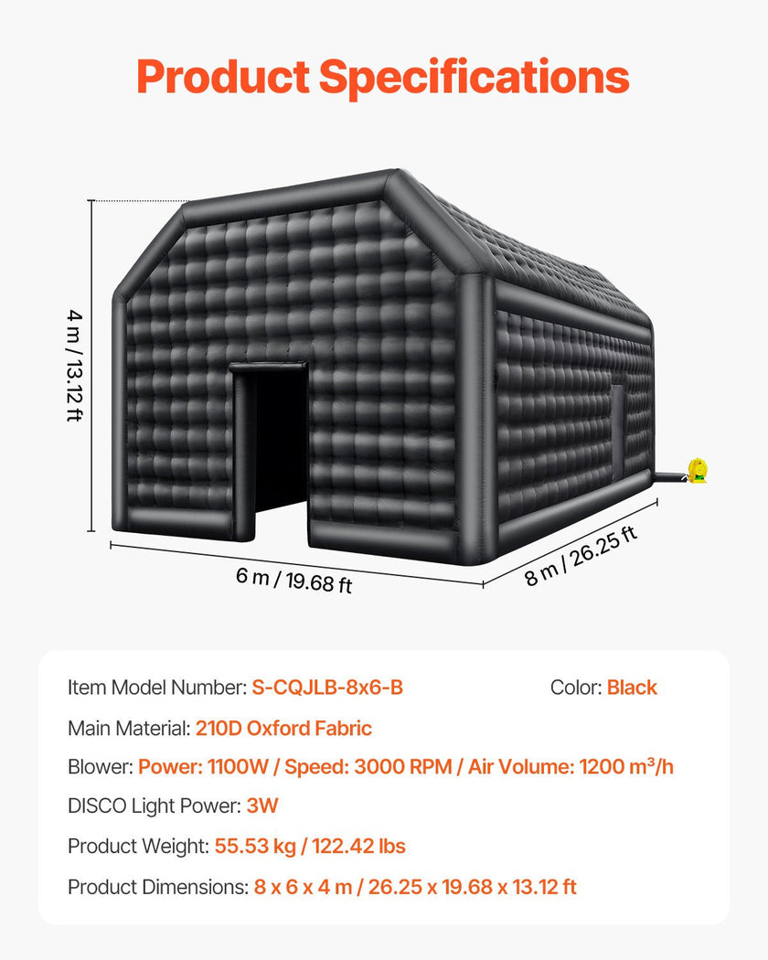 VEVOR Inflatable Nightclub 26.2 x 19.7 x 13.1 Ft Blow up Party Tent with Lights