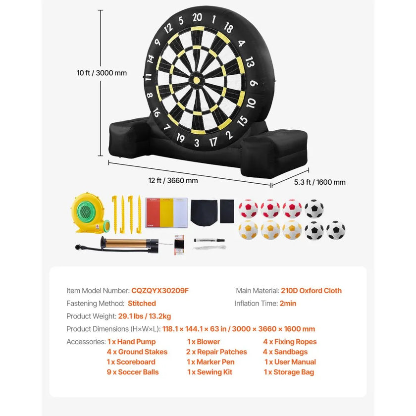 VEVOR Inflatable Soccer Dart Board over 10 ft High with 9 Kick Balls & Air Pump