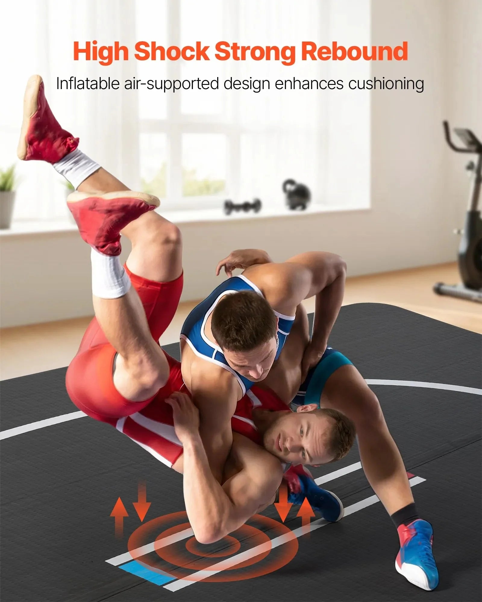 VEVOR 10x10 ft Wrestling Mat Inflatable, Martial Arts Thick Mat for Home Gym Exercise, PVC Foldable Training Mats with Circles and 600W Air Pump, for Gymnastics, Tatami, Jiu Jitsu BJJ MMA Judo, Black