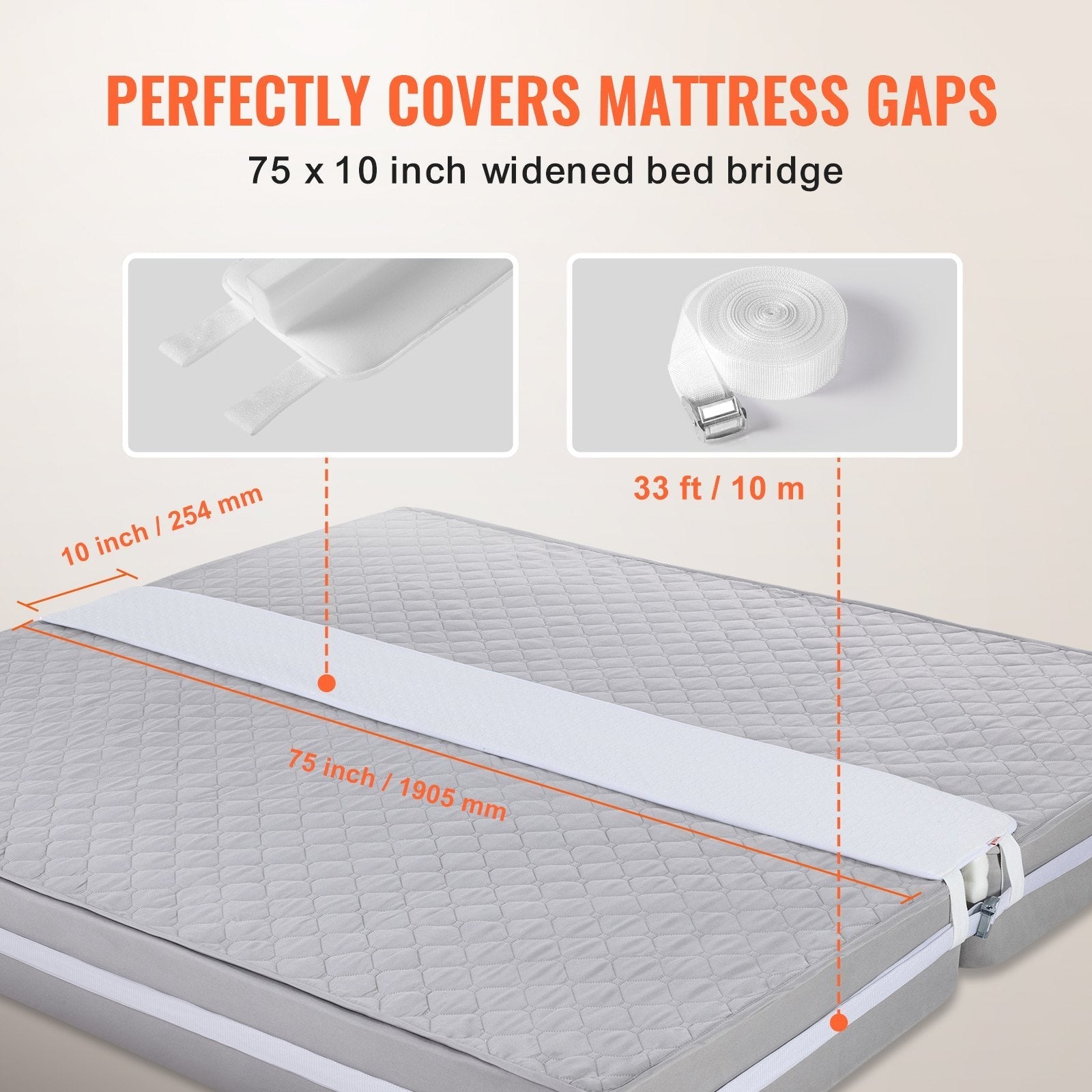 VEVOR Bed Bridge King Bed Converter Kit Metal Buckle and Storage Bag 75