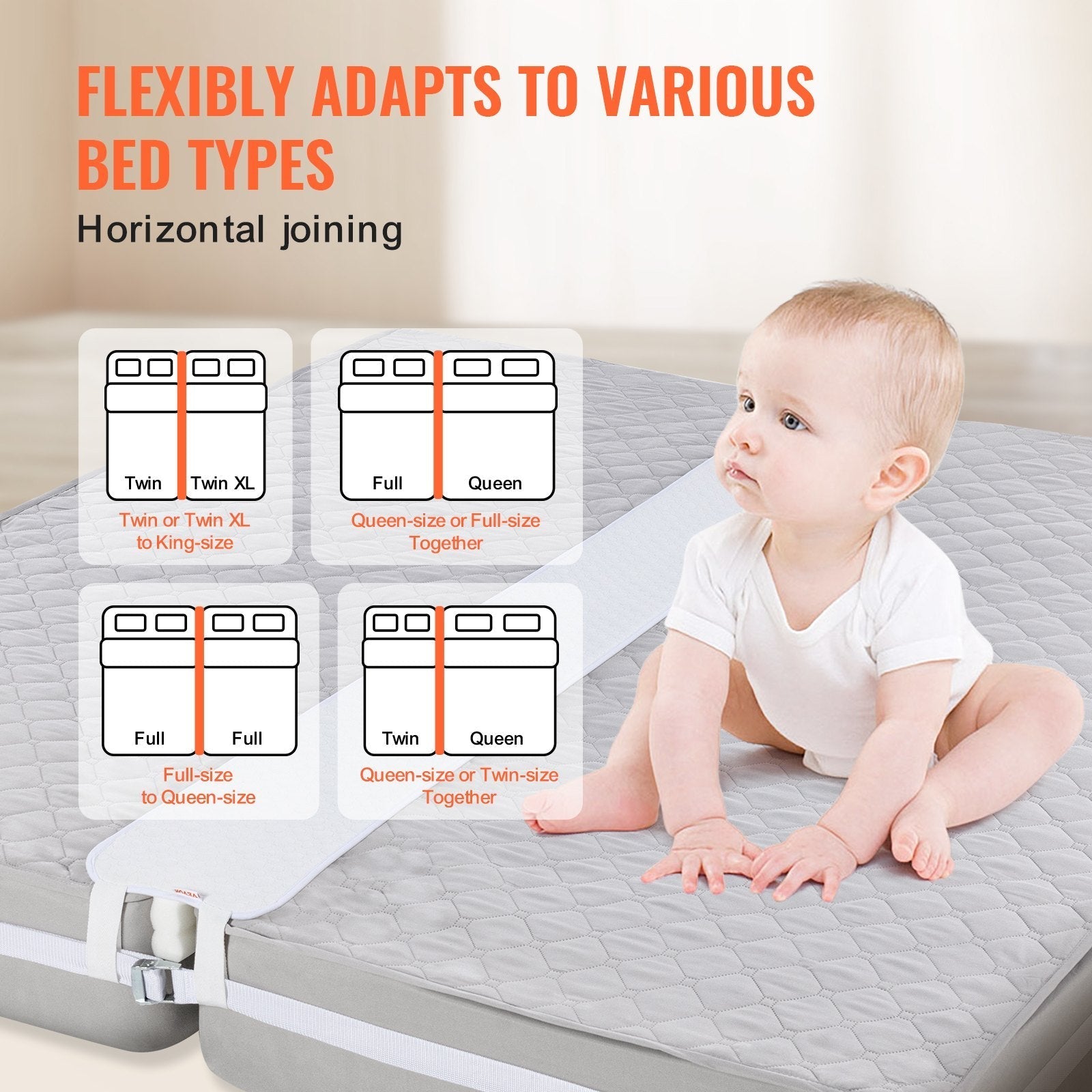 VEVOR Bed Bridge King Bed Converter Kit Metal Buckle and Storage Bag 75