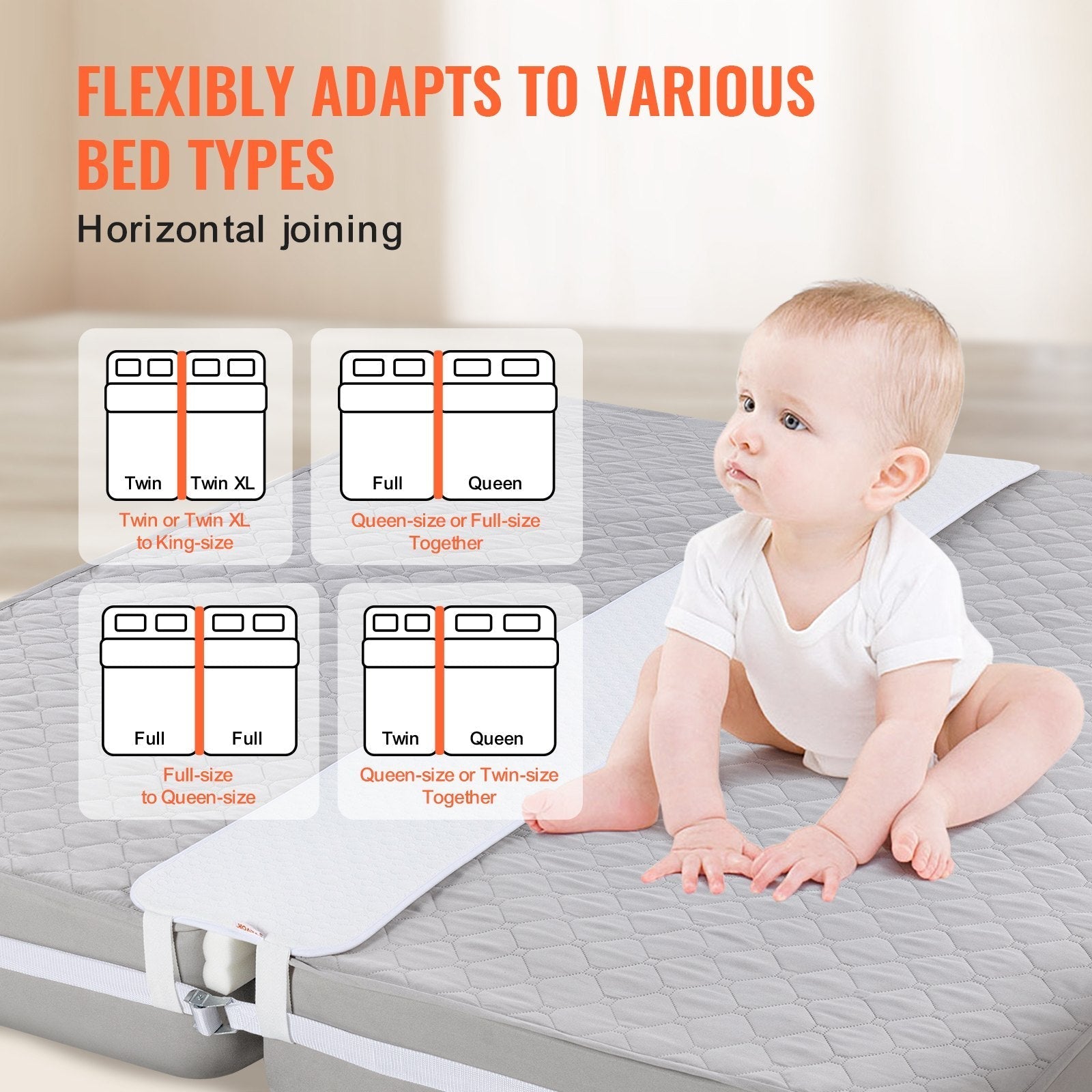 VEVOR Bed Bridge King Bed Connector Kit Metal Buckle & Storage Bag 75