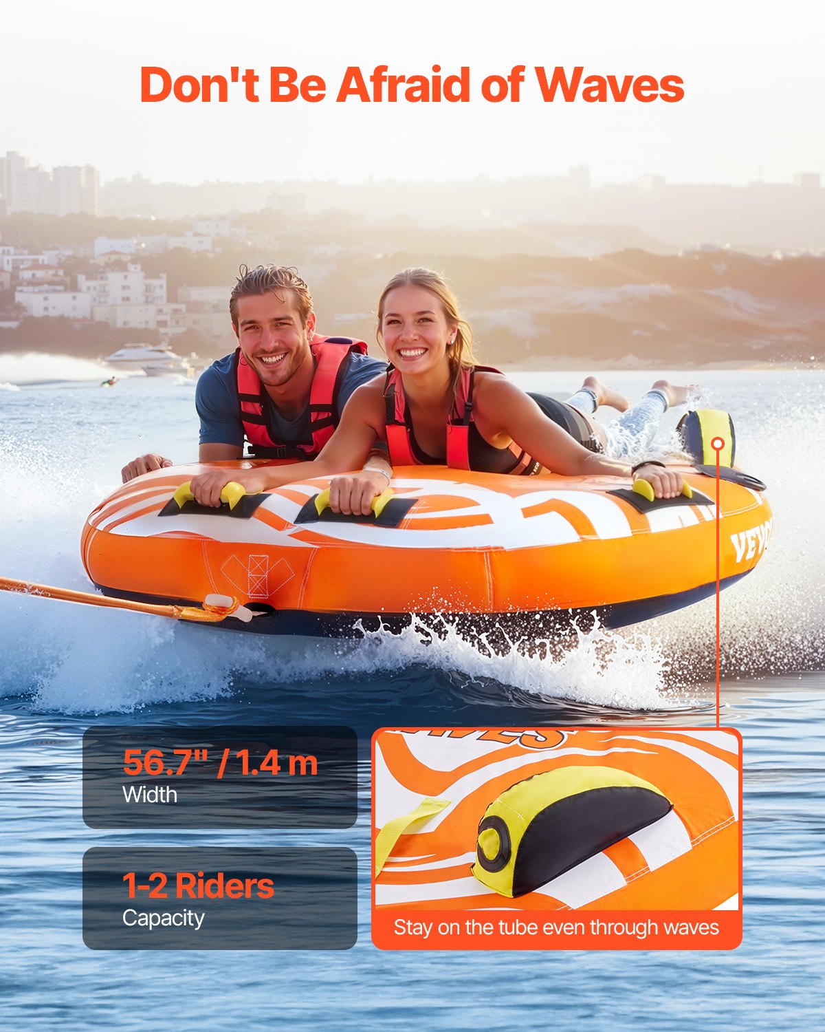 VEVOR Towable Tube for Boating 1-2 Riders Inflatable Boat Tubes and Towables