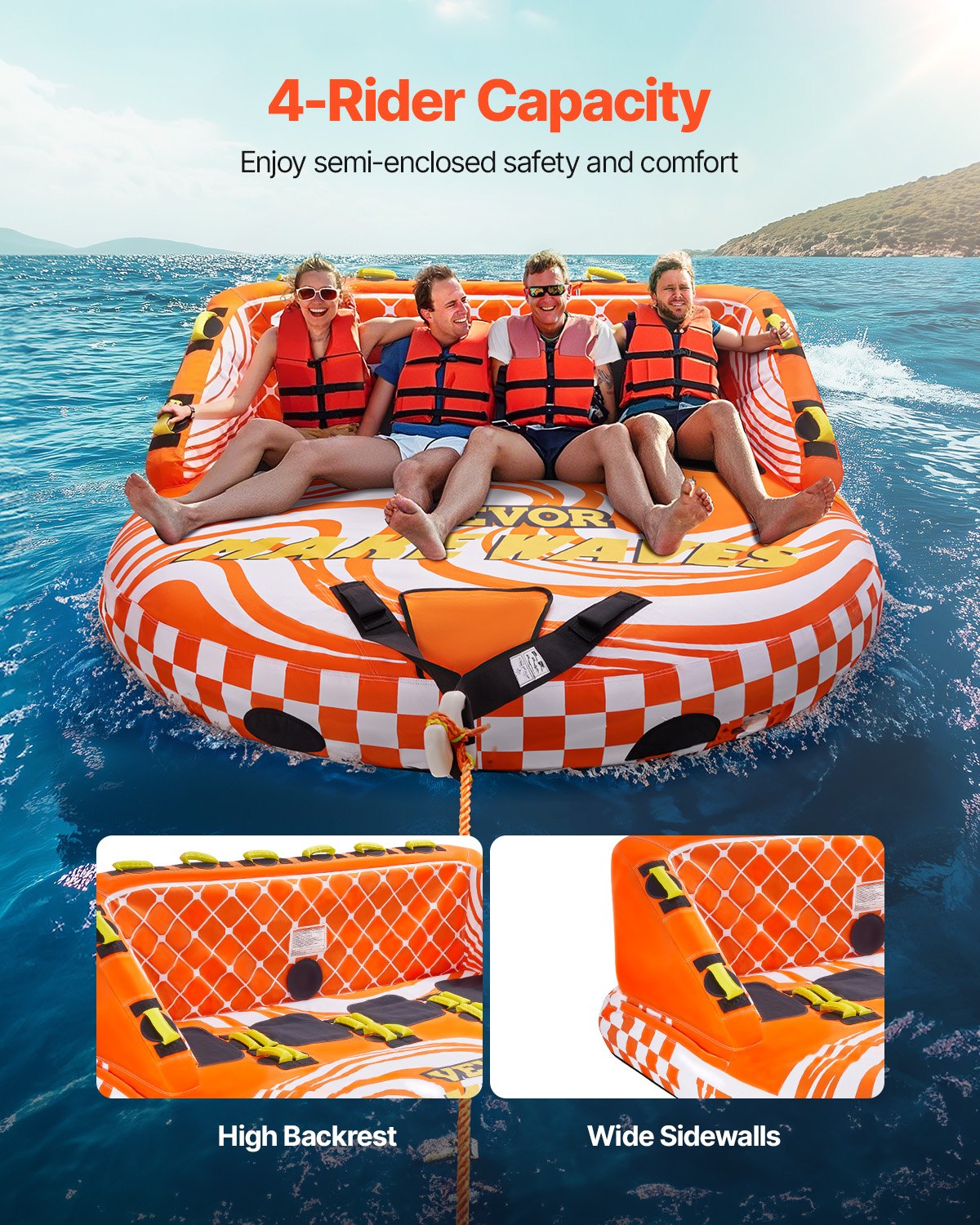 VEVOR Towable Tube for Boating 1-4 Riders Inflatable Boat Tubes and Towables