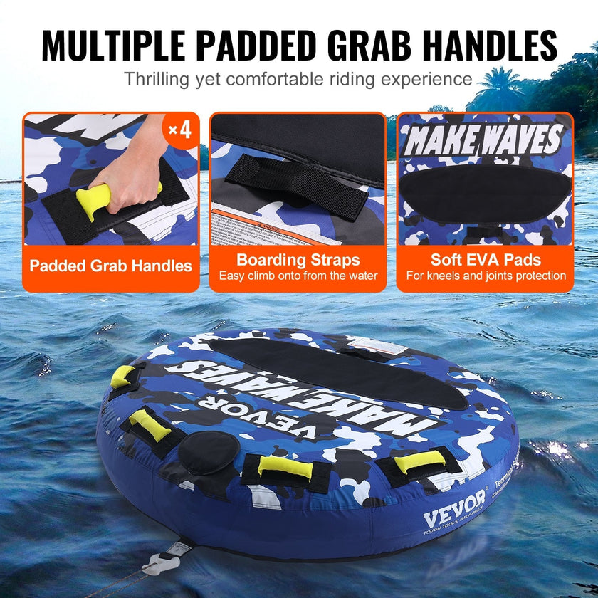 VEVOR Towable Tube for Boating, 1-2 Riders Inflatable Boat Tubes and Towables, 340 lbs, 51.8