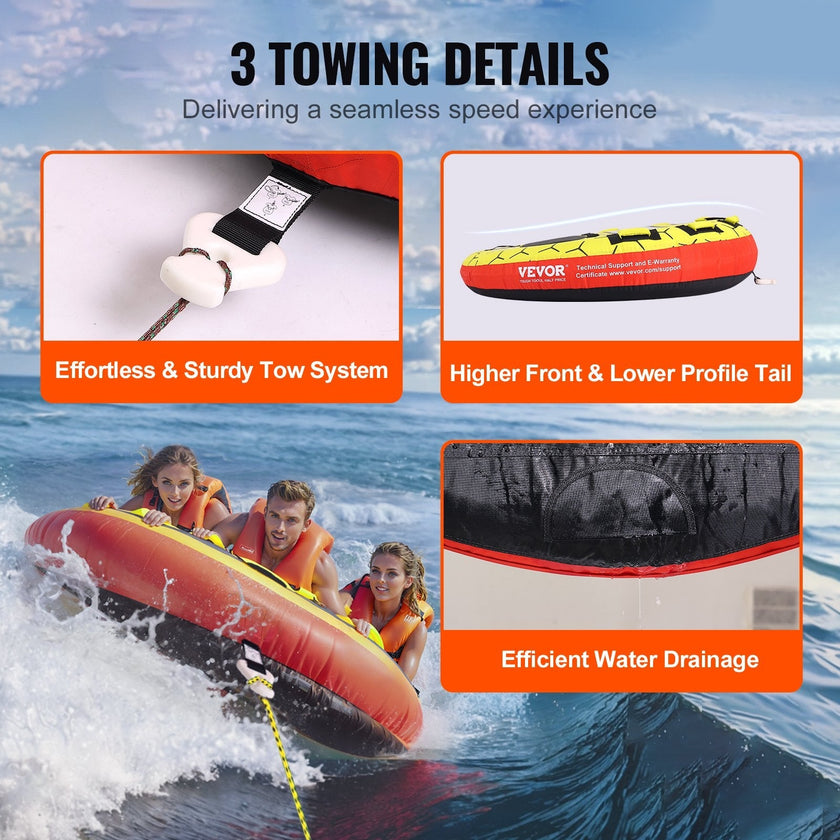 VEVOR Towable Tube for Boating, 1-3 Riders Inflatable Boat Tubes and Towables, 510 lbs, 63