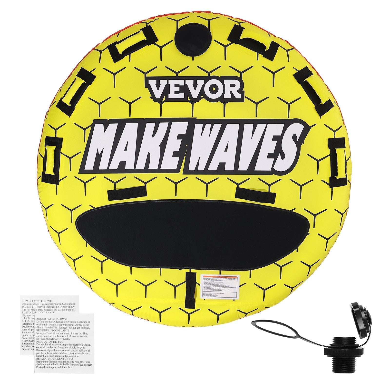 VEVOR Towable Tube for Boating, 1-3 Riders Inflatable Boat Tubes and Towables, 510 lbs, 63