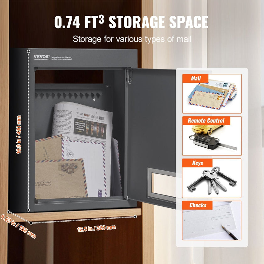 VEVOR Through The Wall Drop Box, Heavy Duty Steel Through the Wall Mailbox with 2.8-7.9