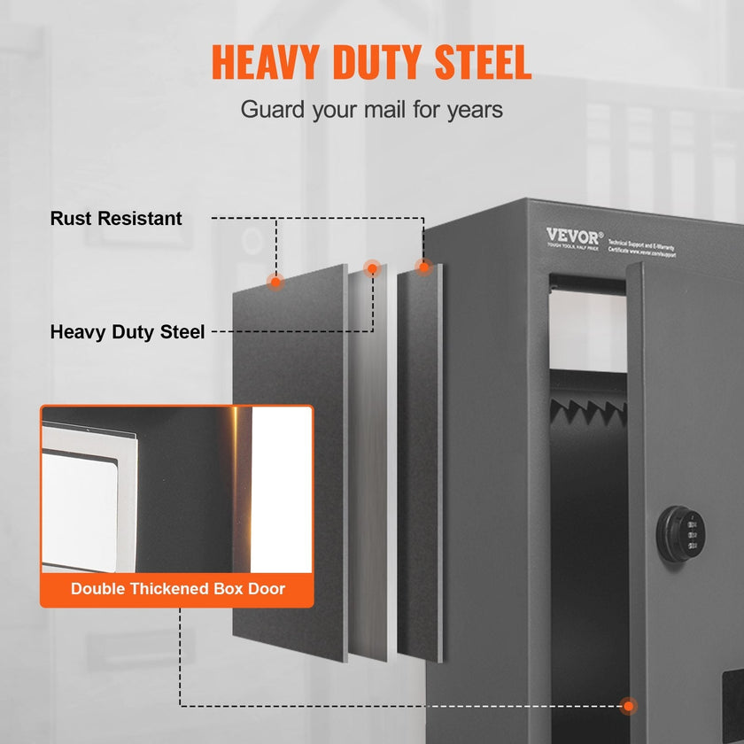 VEVOR Through The Wall Drop Box, Heavy Duty Steel Through the Wall Mailbox with 2.8-7.9