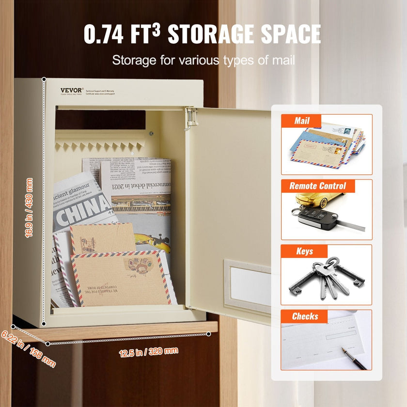 VEVOR Through The Wall Drop Box, Heavy Duty Steel Through the Wall Mailbox with 2.8-7.9