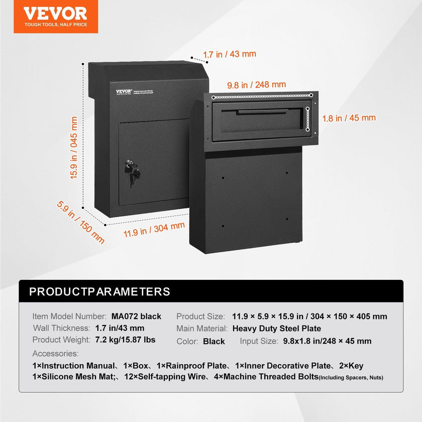 VEVOR Through The Door Key Drop Box 12x6x16