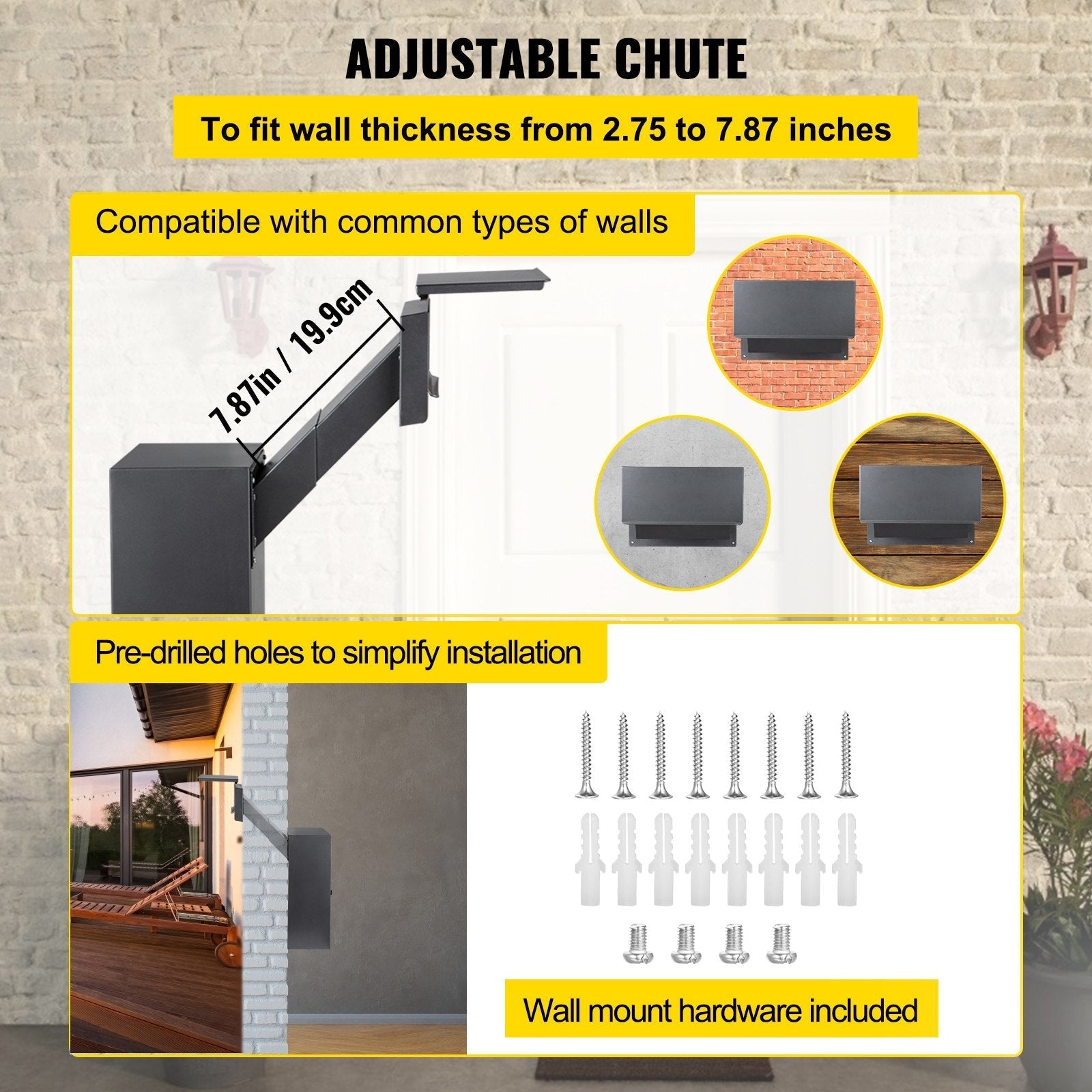 Vevor Through-the-wall Mailbox Letter Drop Box W/adjustable Chute&code Lock Grey