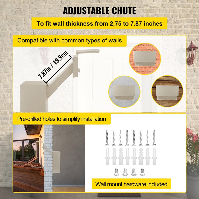 Vevor Through-the-wall Mailbox Letter Drop Box Adjustable Chute Rainproof Beige
