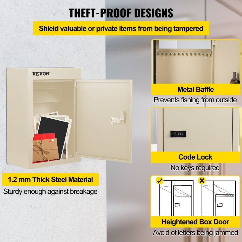 Vevor Through-the-wall Mailbox Letter Drop Box Adjustable Chute Rainproof Beige