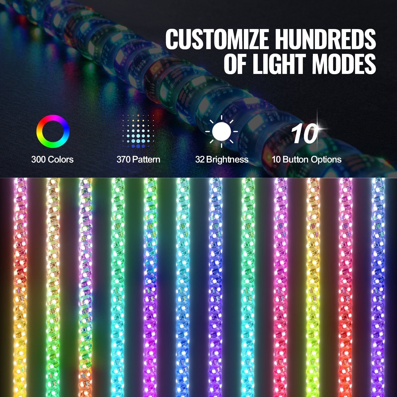 VEVOR 1 PC 3 FT Whip Light with Spring Base, Led Whip Light with APP & Remote Control, Waterproof 360° Spiral RGB Chasing Lighted Whip with 2 Flags, for UTVs, ATVs, Motorcycles, RZR, Can-am, Go-karts