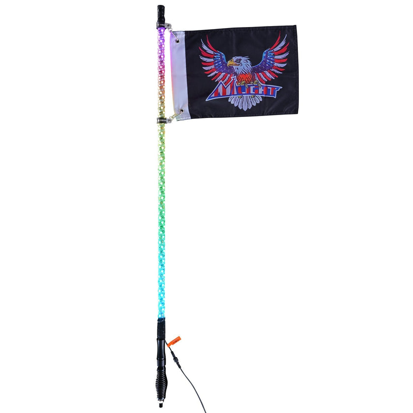 VEVOR 1 PC 3 FT Whip Light with Spring Base, Led Whip Light with APP & Remote Control, Waterproof 360° Spiral RGB Chasing Lighted Whip with 2 Flags, for UTVs, ATVs, Motorcycles, RZR, Can-am, Go-karts
