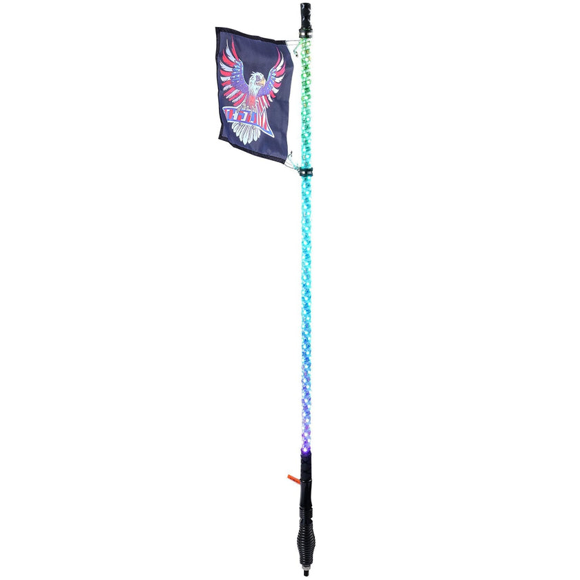 VEVOR 1 PC 3 FT Whip Light with Spring Base, Led Whip Light with APP & Remote Control, Waterproof 360° Spiral RGB Chasing Lighted Whip with 2 Flags, for UTVs, ATVs, Motorcycles, RZR, Can-am, Go-karts