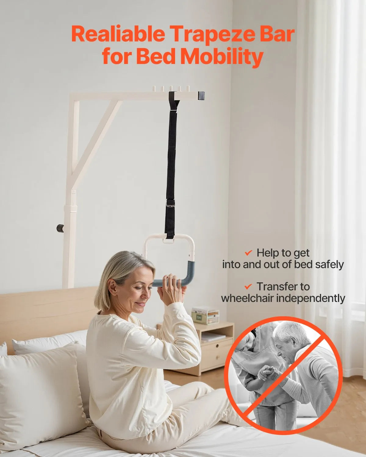 VEVOR Trapeze Bar for Bed Mobility 350LBS Capacity Bed Trapeze with 2 Wheels
