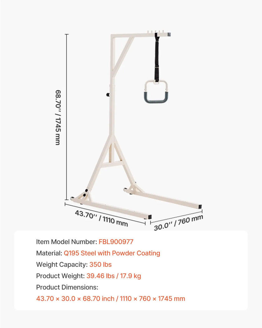 VEVOR Trapeze Bar for Bed Mobility 350LBS Capacity Bed Trapeze with 2 Wheels