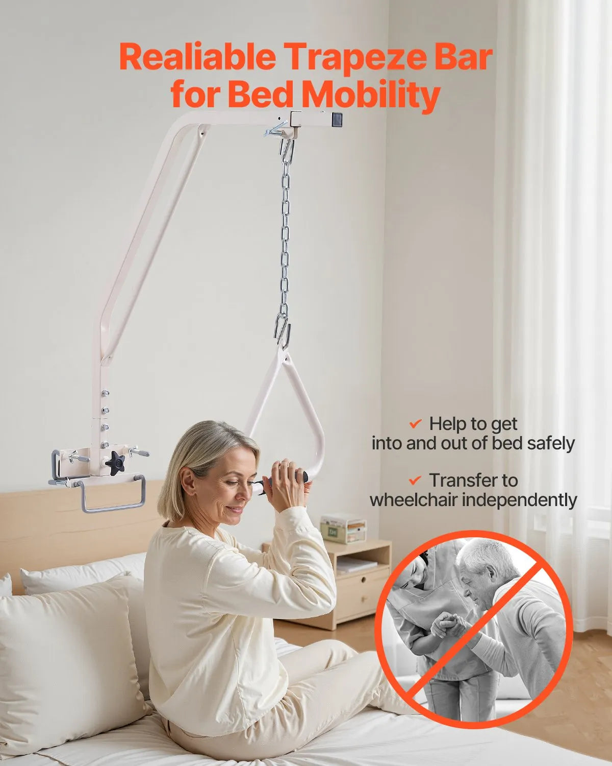 VEVOR Trapeze Bar for Bed Mobility 250LBS Bed Trapeze with Clamps & Metal Chain