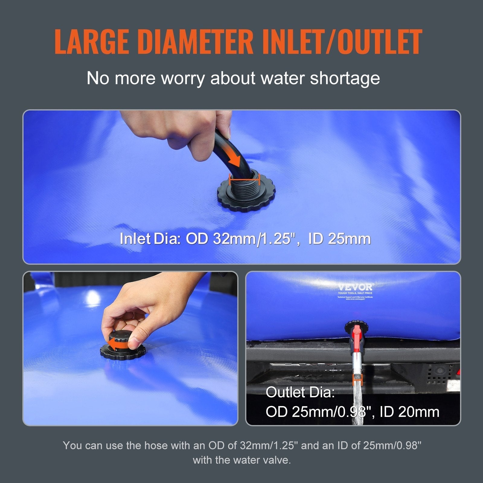VEVOR 540L/142.7 Gallon Water Storage Bladder, RV Water Tank, 1000D Blue PVC Collapsible Water Storage Containers, Large Capacity Soft Water Bag, Portable Water Bladder, Fire Prevention, Camping, Emer