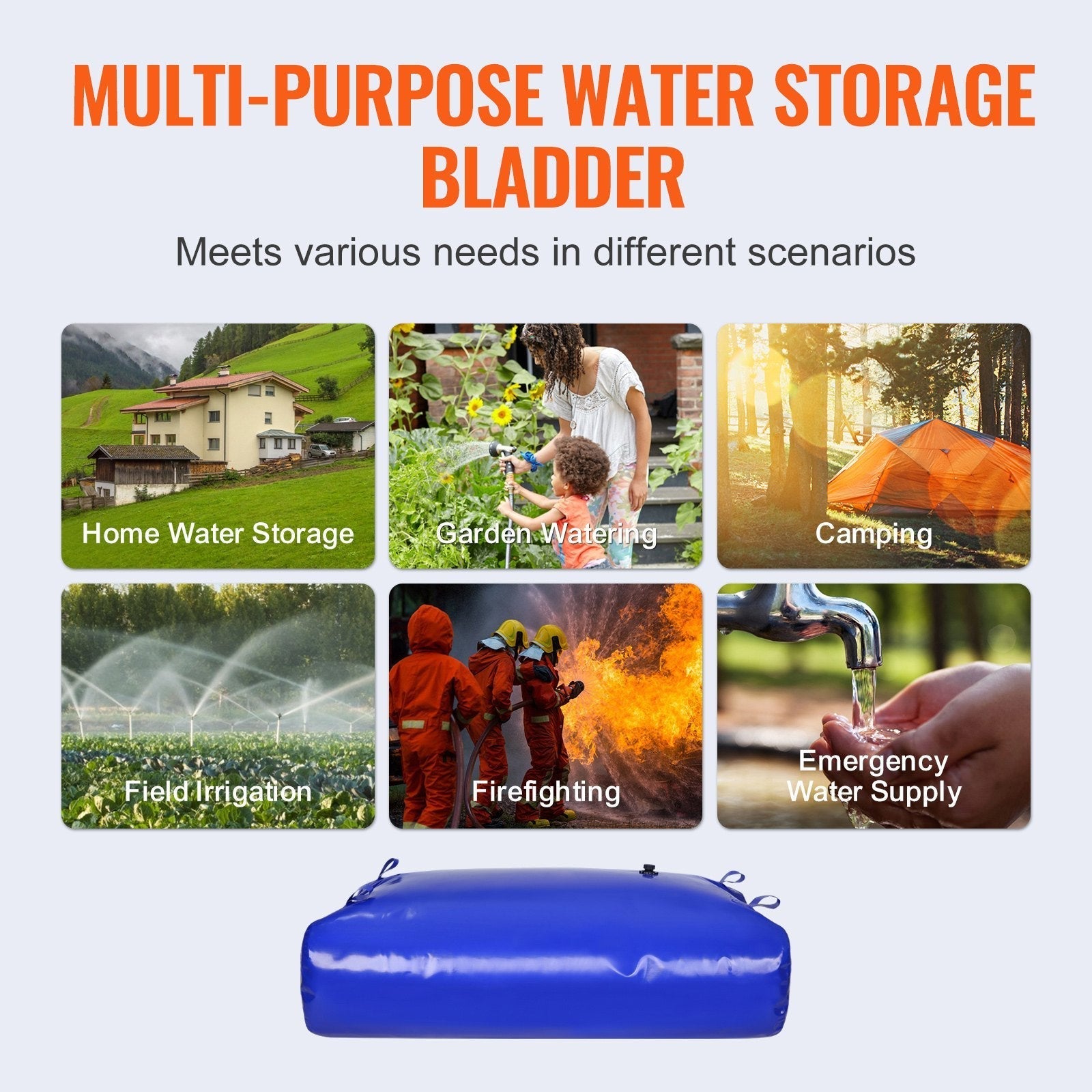 VEVOR 540L/142.7 Gallon Water Storage Bladder, RV Water Tank, 1000D Blue PVC Collapsible Water Storage Containers, Large Capacity Soft Water Bag, Portable Water Bladder, Fire Prevention, Camping, Emer