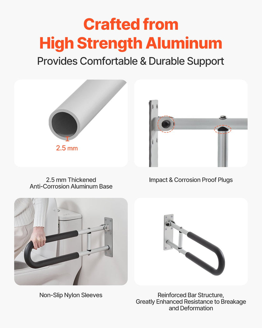 VEVOR Folding Toilet Safety Rail 23.8 In 300 Lbs Load Capacity Handicap Grab Bar