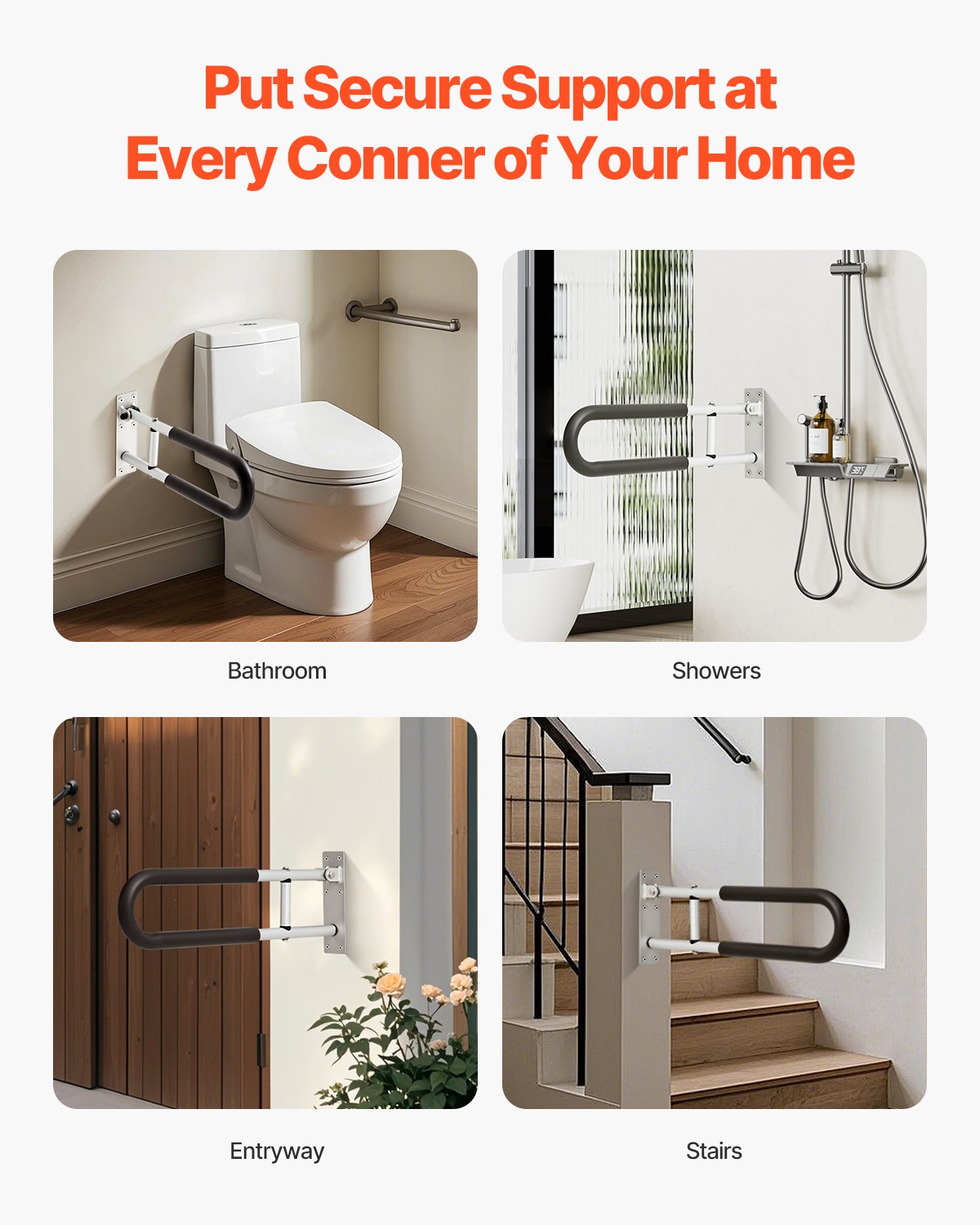 VEVOR Folding Toilet Safety Rail 23.8 In 300 Lbs Load Capacity Handicap Grab Bar