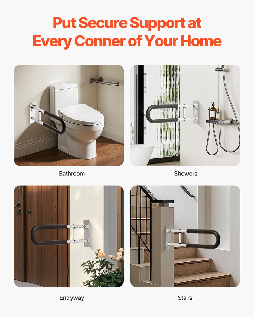 VEVOR Folding Toilet Safety Rail 23.8 In 300 Lbs Load Capacity Handicap Grab Bar