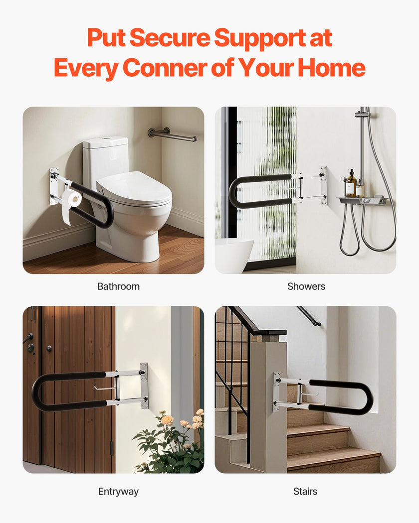 VEVOR Folding Toilet Safety Rail 30 In 300 Lbs Load Capacity with Paper Holder