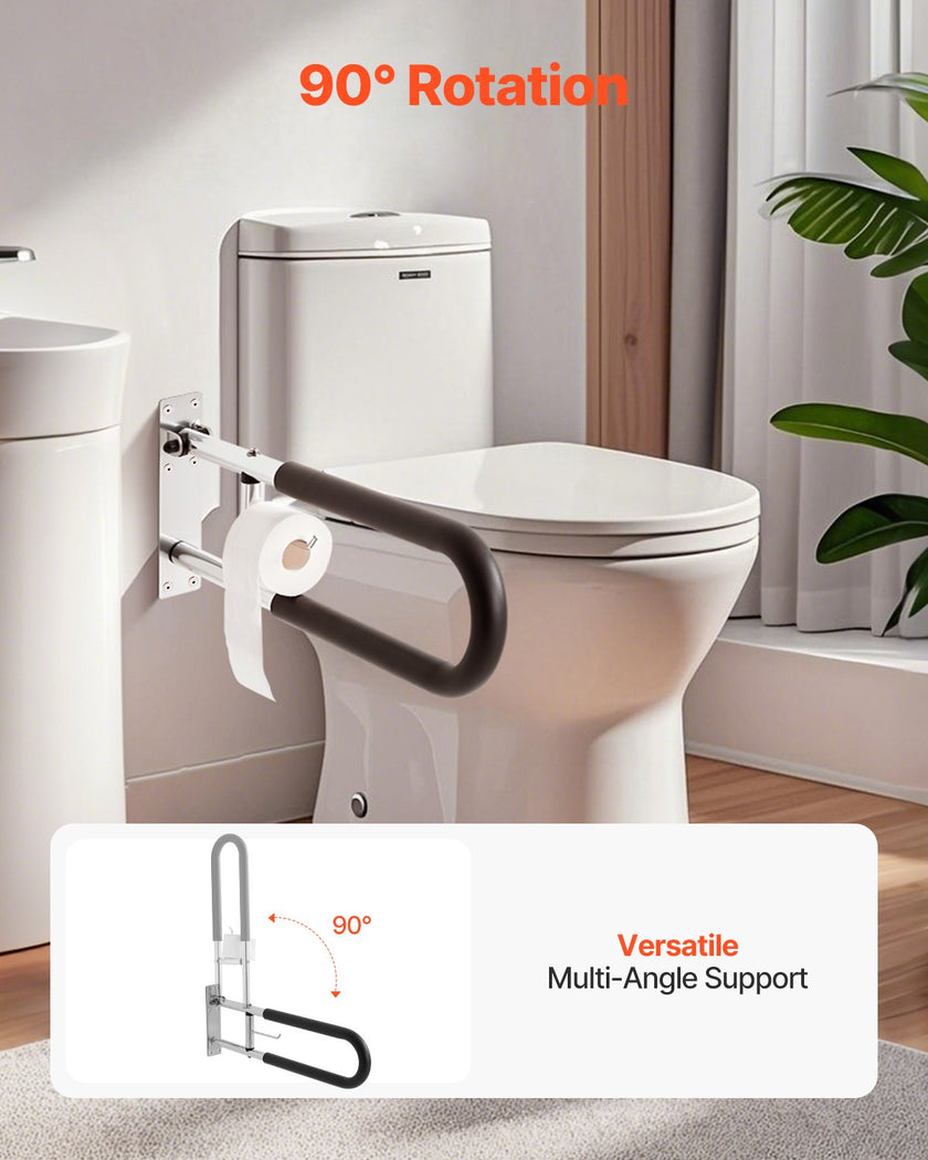 VEVOR Folding Toilet Safety Rail 30 In 300 Lbs Load Capacity with Paper Holder