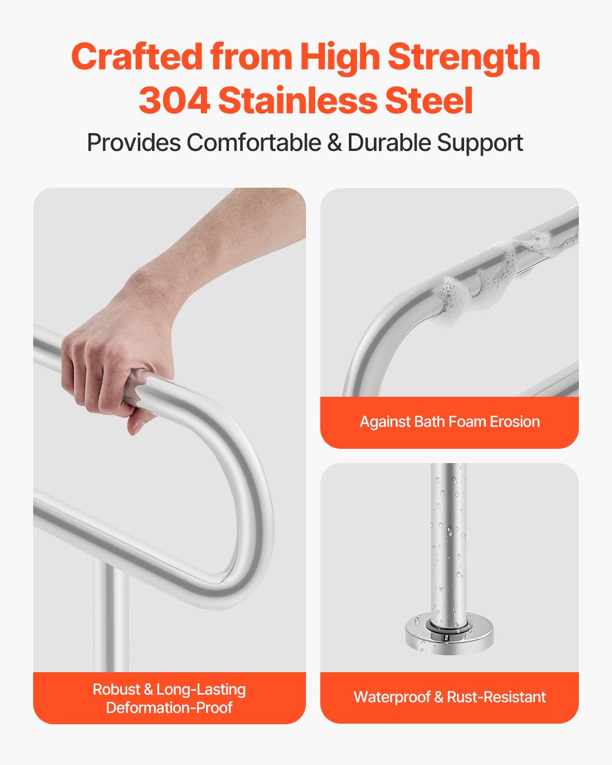 VEVOR Toilet Safety Rail with Leg 31.5In 300lb Capacity Stainless Steel Grab Bar