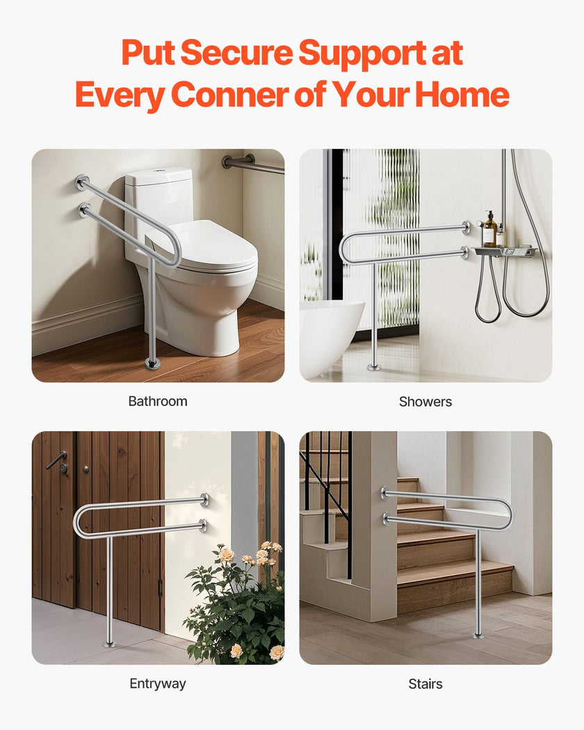 VEVOR Toilet Safety Rail with Leg 31.5In 300lb Capacity Stainless Steel Grab Bar