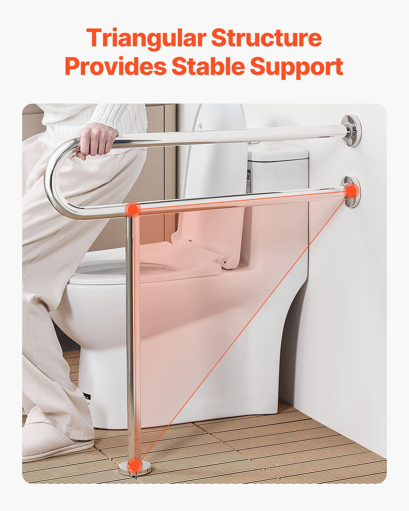 VEVOR Toilet Safety Rail with Leg 31.5In 300lb Capacity Stainless Steel Grab Bar