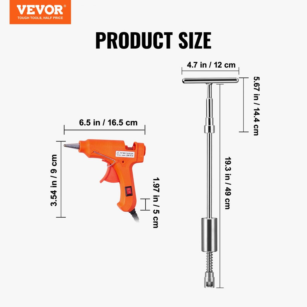 VEVOR 52 PCS Dent Removal Kit, Paintless Dent Repair Kit with 2-in-1 Slide Hammer with Stainless Steel Grooves, Short Puller Lines and Long Puller Lines, for Auto Dent Removal, Minor Dents, Door Ding