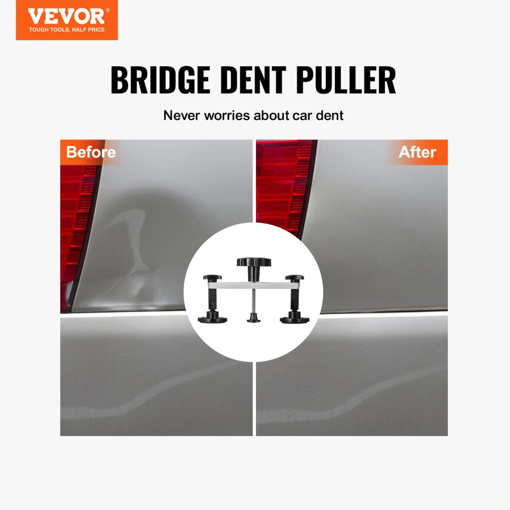 VEVOR 25 PCS Dent Removal Kit, Paintless Dent Repair Kit with Bridge Puller and Puller Tabs, Auto Dent Puller Kit with Hot Glue Gun, Glue Sticks for Auto Body Dents, and Other Metal Surface Dents