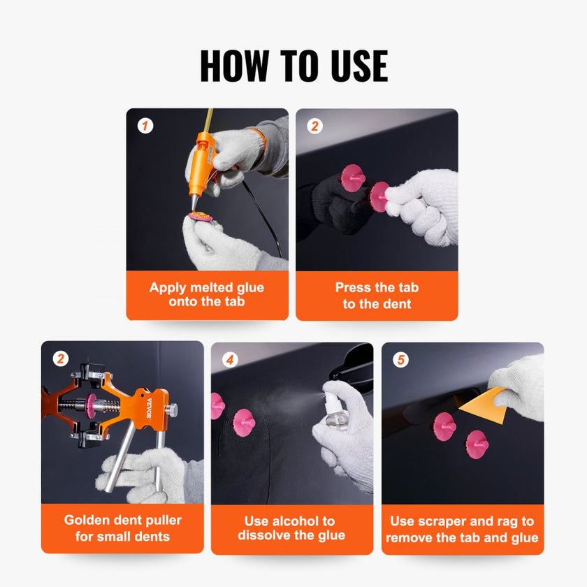 VEVOR 46 PCS Dent Removal Kit, Paintless Dent Repair Kit with Golden Dent Lifter, Hot Glue Gun and Glue Sticks, Car Dent Puller Kit for Auto Dent Removal, Small Hail Damage, Door Ding