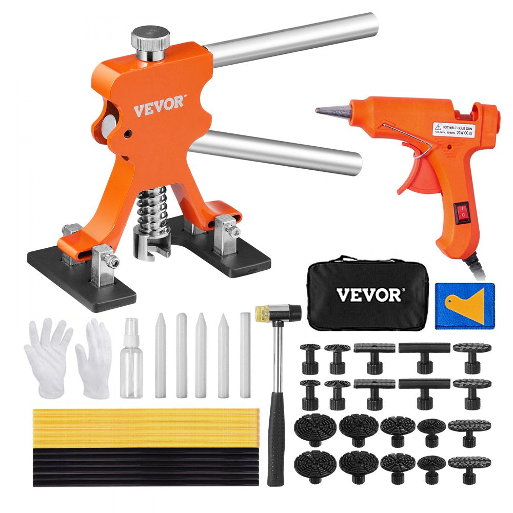 VEVOR 46 PCS Dent Removal Kit, Paintless Dent Repair Kit with Golden Dent Lifter, Hot Glue Gun and Glue Sticks, Car Dent Puller Kit for Auto Dent Removal, Small Hail Damage, Door Ding
